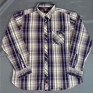 Lee Cooper XXL Plaid Button Up Shirt | Purple Grey Cotton Long Sleeve